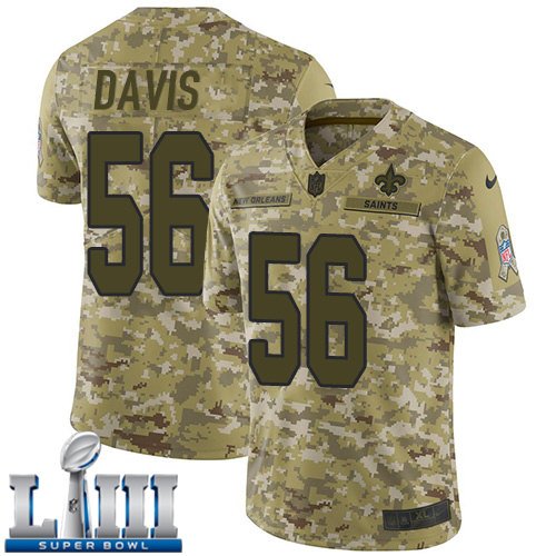 Saints #56 DeMario Davis Men's Camo Stitched Jersey Super Bowl LIII