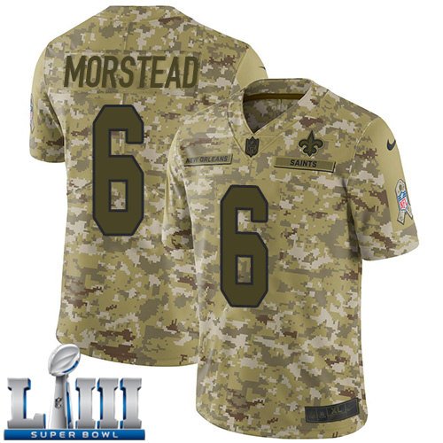 Saints #6 Thomas Morstead Men's Camo Stitched Jersey Super Bowl LIII