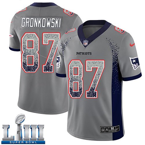 Patriots #87 Rob Gronkowski Men's Gray Stitched Jersey Super Bowl LIII Drift Fashion
