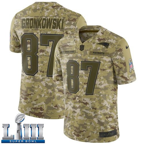 Patriots #87 Rob Gronkowski Men's Camo Stitched Jersey Super Bowl LIII
