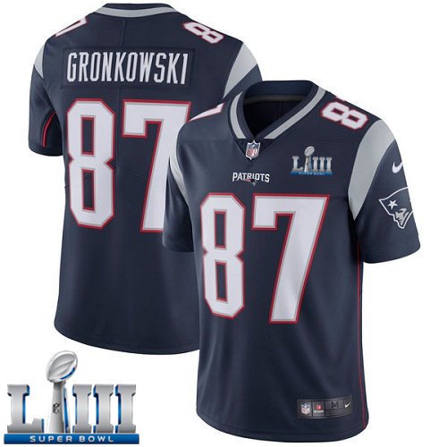 Patriots #87 Rob Gronkowski Men's Home Navy Blue Stitched Jersey Super Bowl LIII