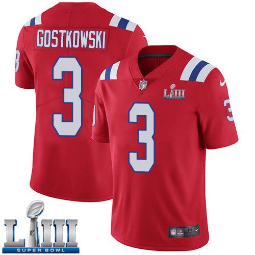 Patriots #3 Stephen Gostkowski Men's Alternate Red Stitched Jersey Super Bowl LIII