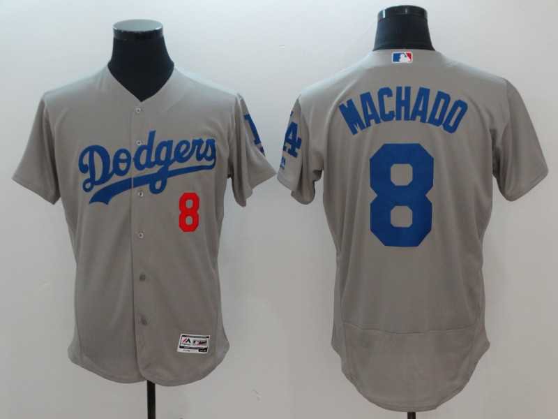 Men's Dodgers 8 Manny Machado Gray Embroidered Jersey