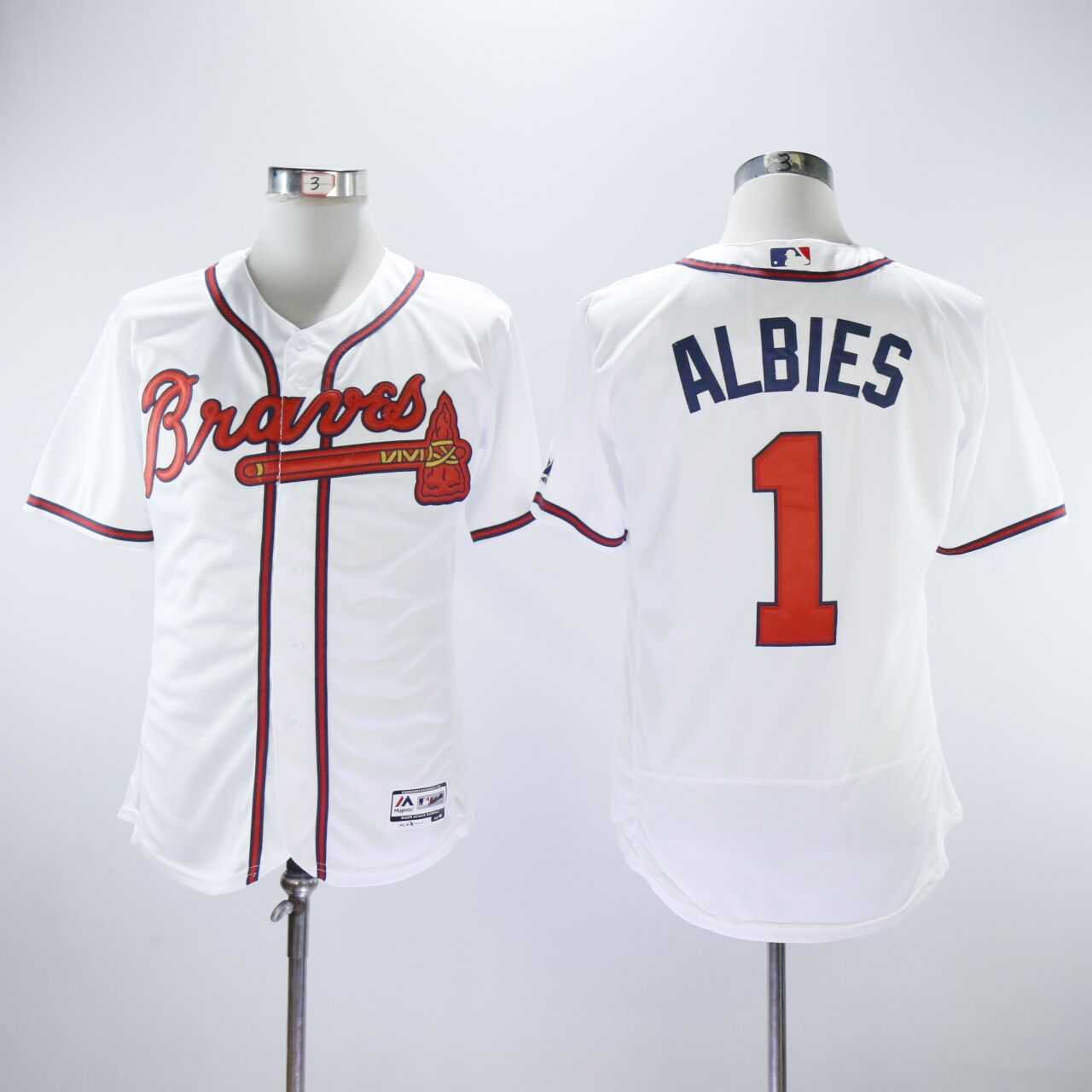 Men's Braves 1 Ozzie Albies White Embroidered Jersey