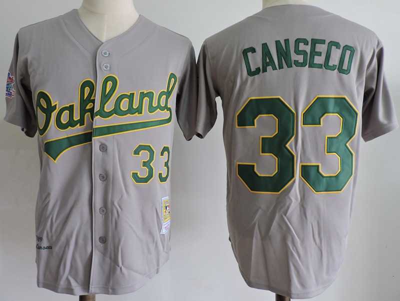 Men's Oakland Athletics #33 Jose Canseco Gray M&N Throwback Embroidered Jersey