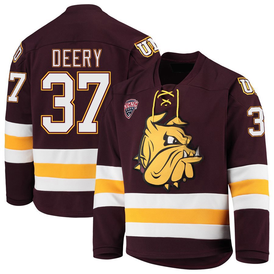 UMD Bulldogs 37 Nick Deery Away Red Hockey Stitched Hockey Jersey