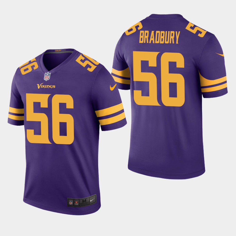 Men's 2019 Minnesota Vikings #56 Garrett Bradbury Rush Legend Purple Jersey