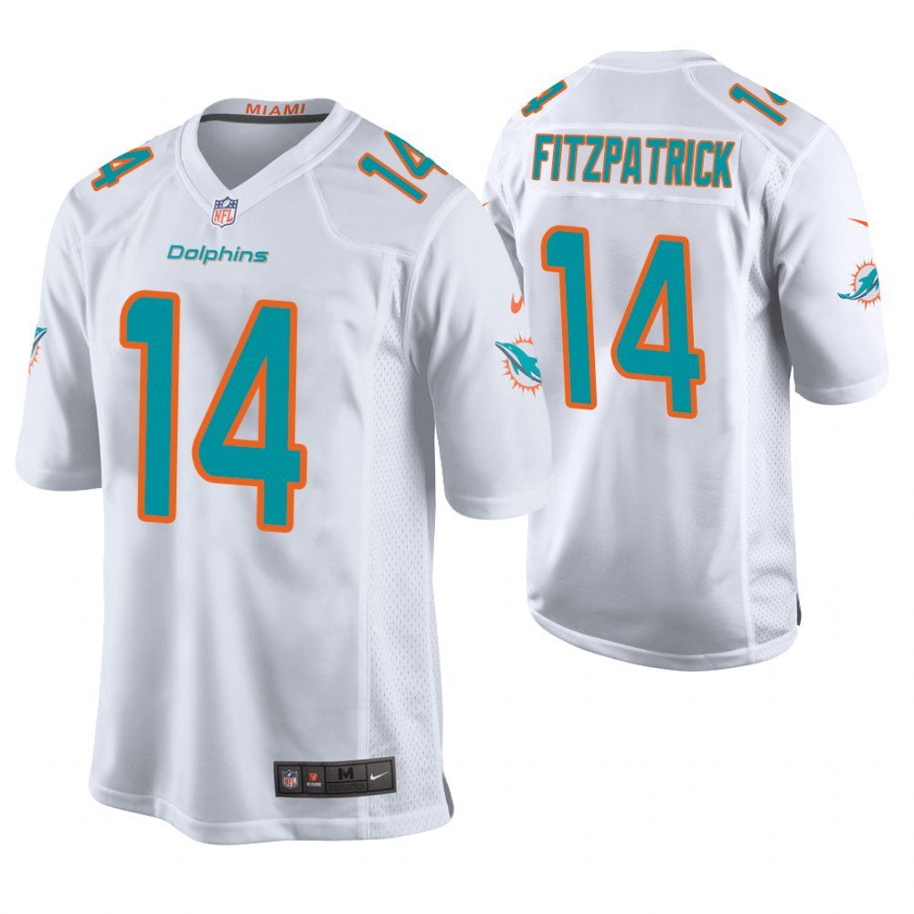 Men's Dolphins 14 Ryan Fitzpatrick White Game Stitched Jersey