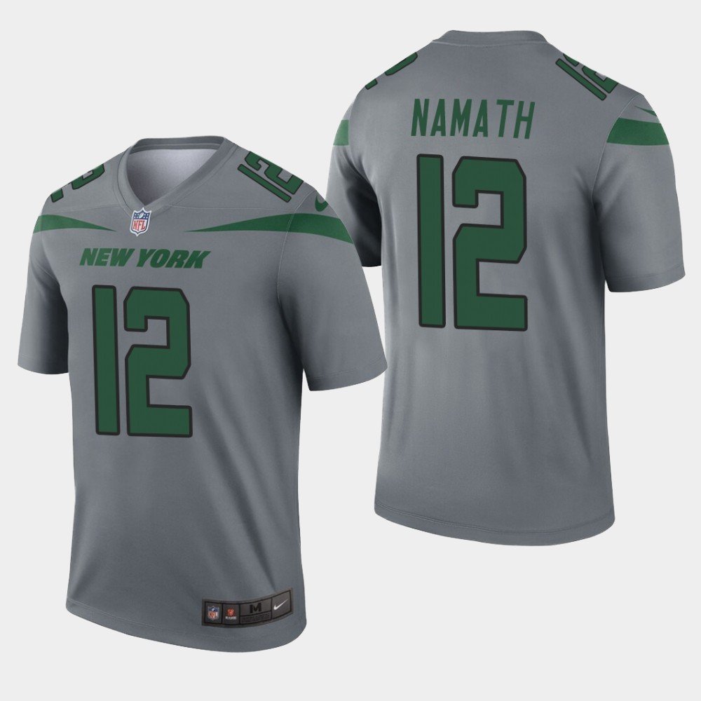 Men's Jets 12 Joe Namath Grey Inverted Legend Stitched Jersey