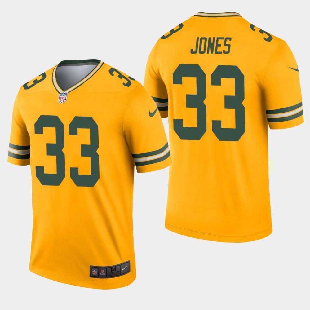 Men's Packers 33 Aaron Jones Gold Inverted Legend Stitched Jersey