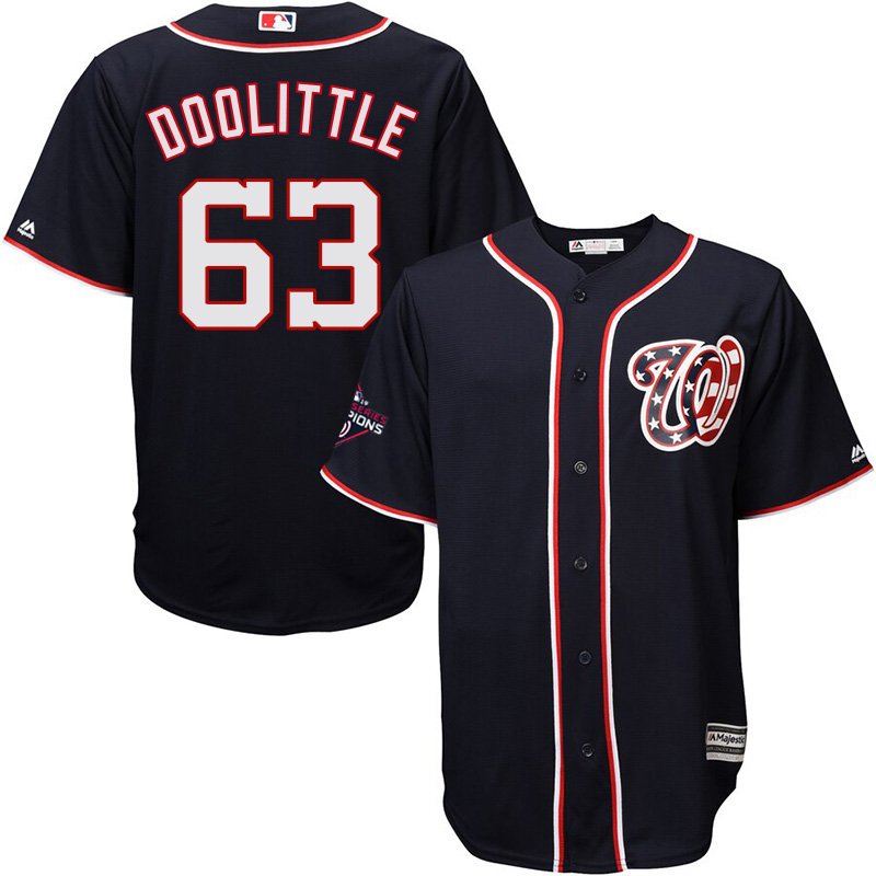 Men's 2019 World Series Champions Nationals #63 Sean Doolittle Navy Stitched Jersey