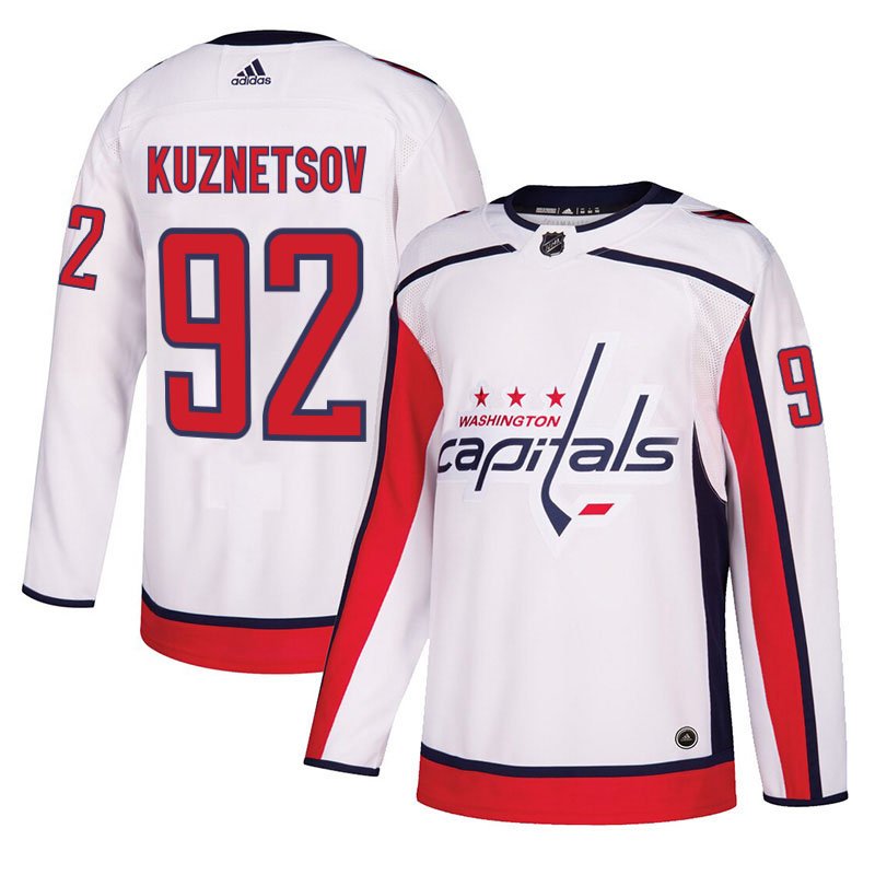 Washington Capitals #92 Evgeny Kuznetsov White Away Stitched Jersey