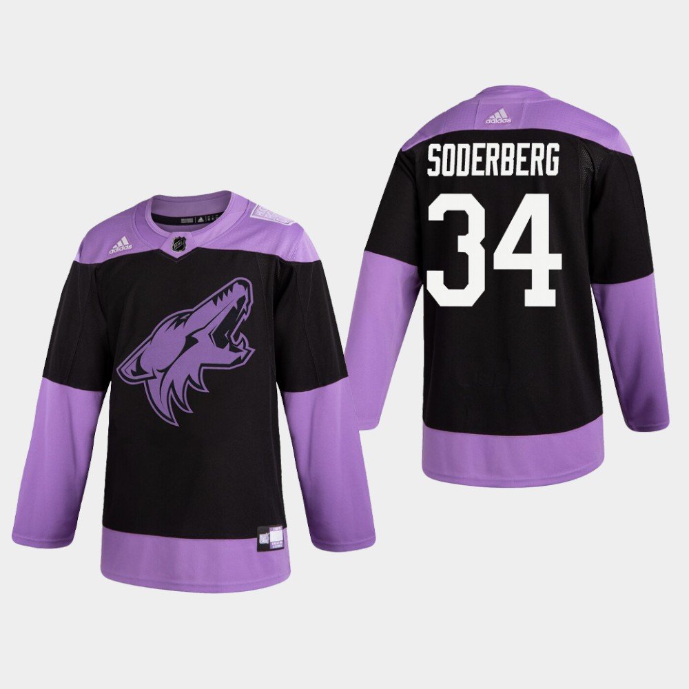Coyotes Carl Soderberg Black Purple Hockey Fights Cancer Stitched Jersey