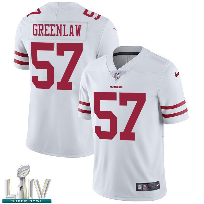 San Francisco 49ers #57 Dre Greenlaw White Jersey With 2020 Super Bowl LIV Patch