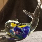 Pretty BLUE & CLEAR GLASS DOLPHIN w/YELLOW FISH, BLUE FISH PAPERWEIGHT