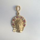 14k  Gold plated Head of Jesus Red and Clear CZ Pendant Lifetime Warranty