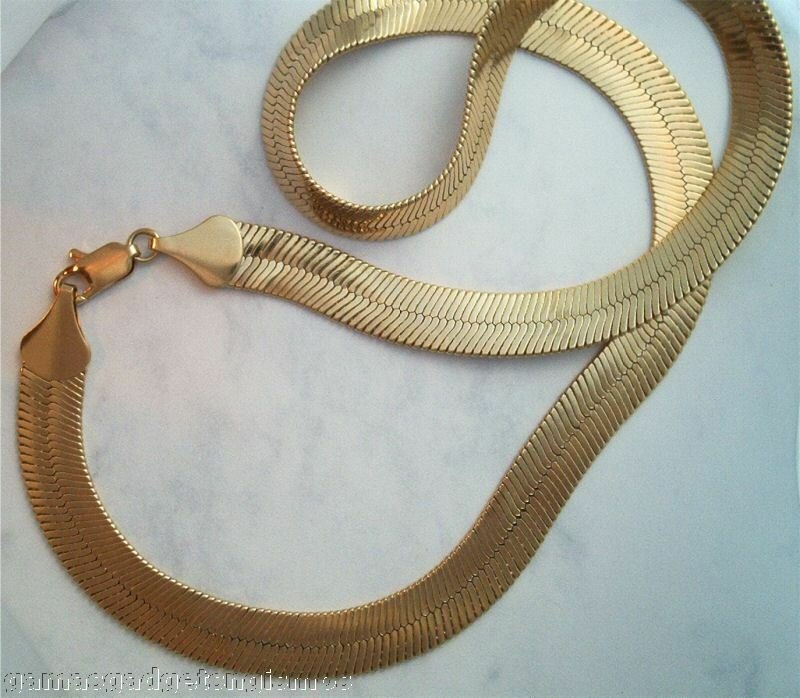 14k Yellow Gold Plated Flex Herringbone Chain 12 mm  Lifetime warranty