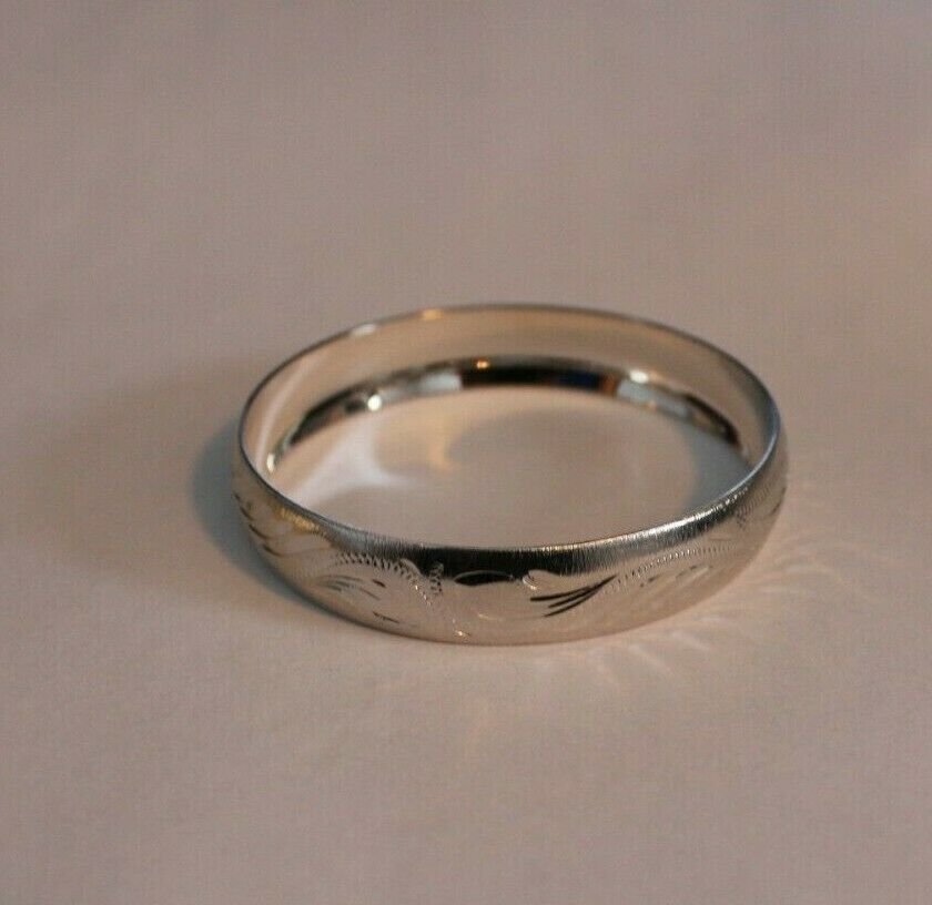 Rhodium plated Etched Bangle Bracelet 12MM Wide lifetime guarantee