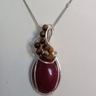 Sterling Silver Wire Wrapped Carnelian Pendant with tiger eye stones