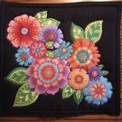 Bright Floral Design on Black Pot Holder or Hot Pad Bright Floral Design on Black Pot Holder or Hot Pad