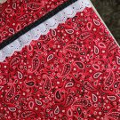 Unique Designs Pillow Case Red Bandana and Lace Fits Queen or Standard - Handmade