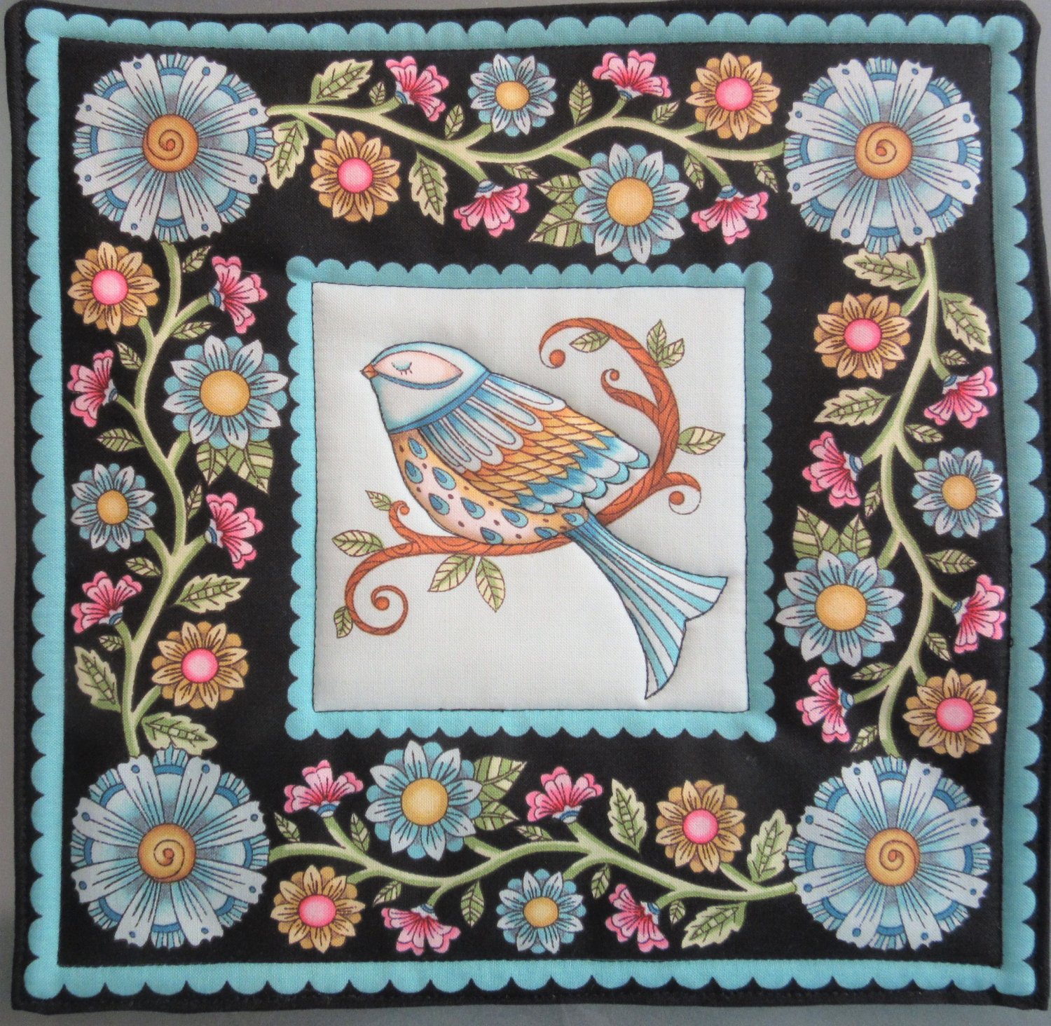 Blue Bird Print, Use for Mug Rug, Pot Holder or Casserole Hot Mat