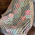 Vintage Style True Scrappy Cotton Patchwork Quilt in Zig Zag Diagonal Design
