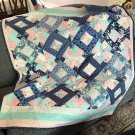 Quilt for Laps or Naps Navy and Pink Vintage Style Patchwork - Handmade Cotton