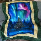 Throw or Lap Quilt Stunning Christmas Tree with Aurora - Handmade Cotton