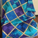 Quilt - Throw or Lap Patchwork Jewel Tone with Metallic Gold Accents - Handmade Cotton