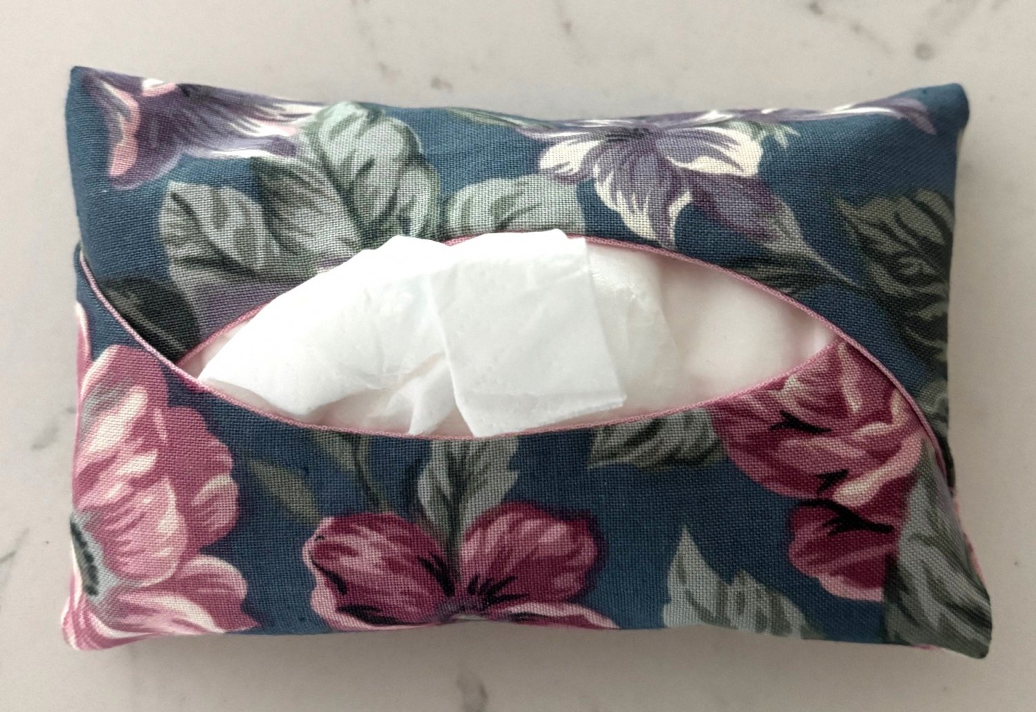 Pocket Tissue Holder Handmade Denim Floral, Handbag, Travel, Gift, Car, Backpack