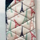 Double Eyeglass Case - Handmade Quilted Cotton Padded Fits Most Glasses - Paris Eiffel Tower