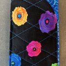 Double Eyeglass Case - Handmade Quilted Cotton Padded Fits Most Glasses -Bold Flowers on Black