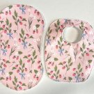 Handmade Baby Bib and Burp Cloth Gift Set, Cotton and Terry Cloth - Berries and Bows