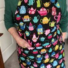 Tea Pots on Black Cooking or Baking Apron with Two Pockets - Handmade Cotton