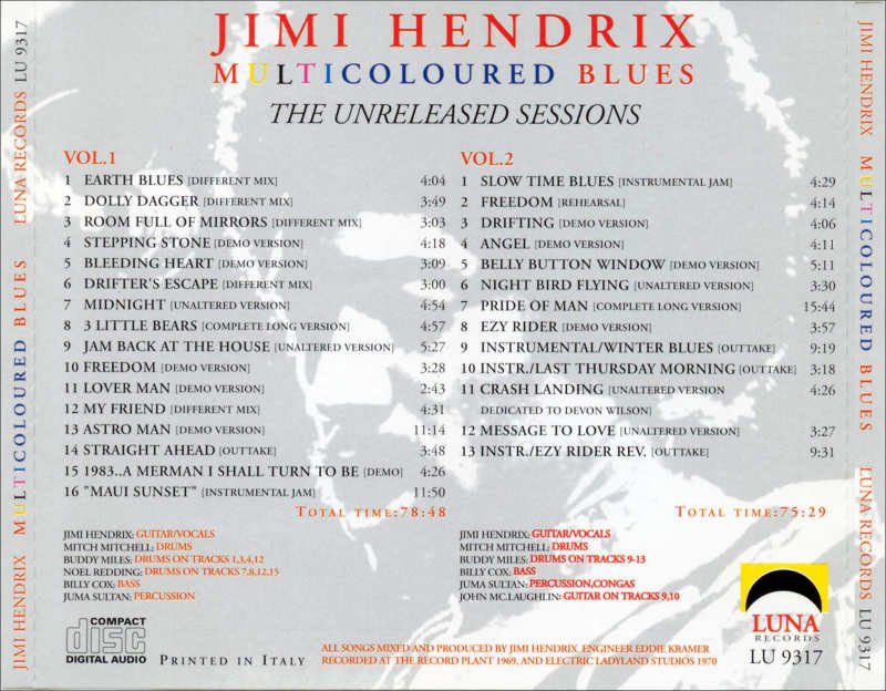 Jimi Hendrix CD - Multicoloured Blues - The Unreleased Sessions