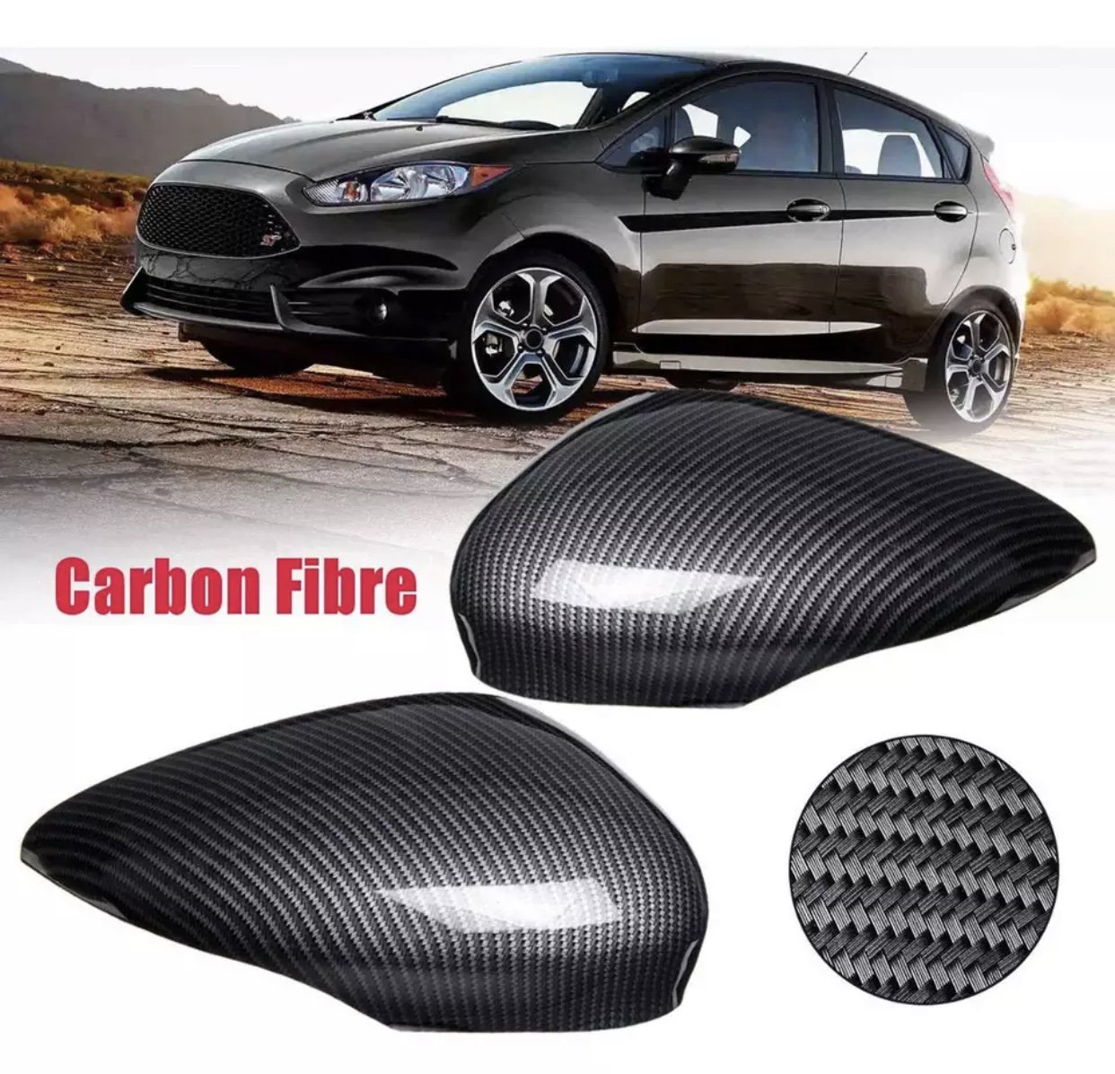 Ford Fiesta mk7/7.5 carbon side view mirror covers pair