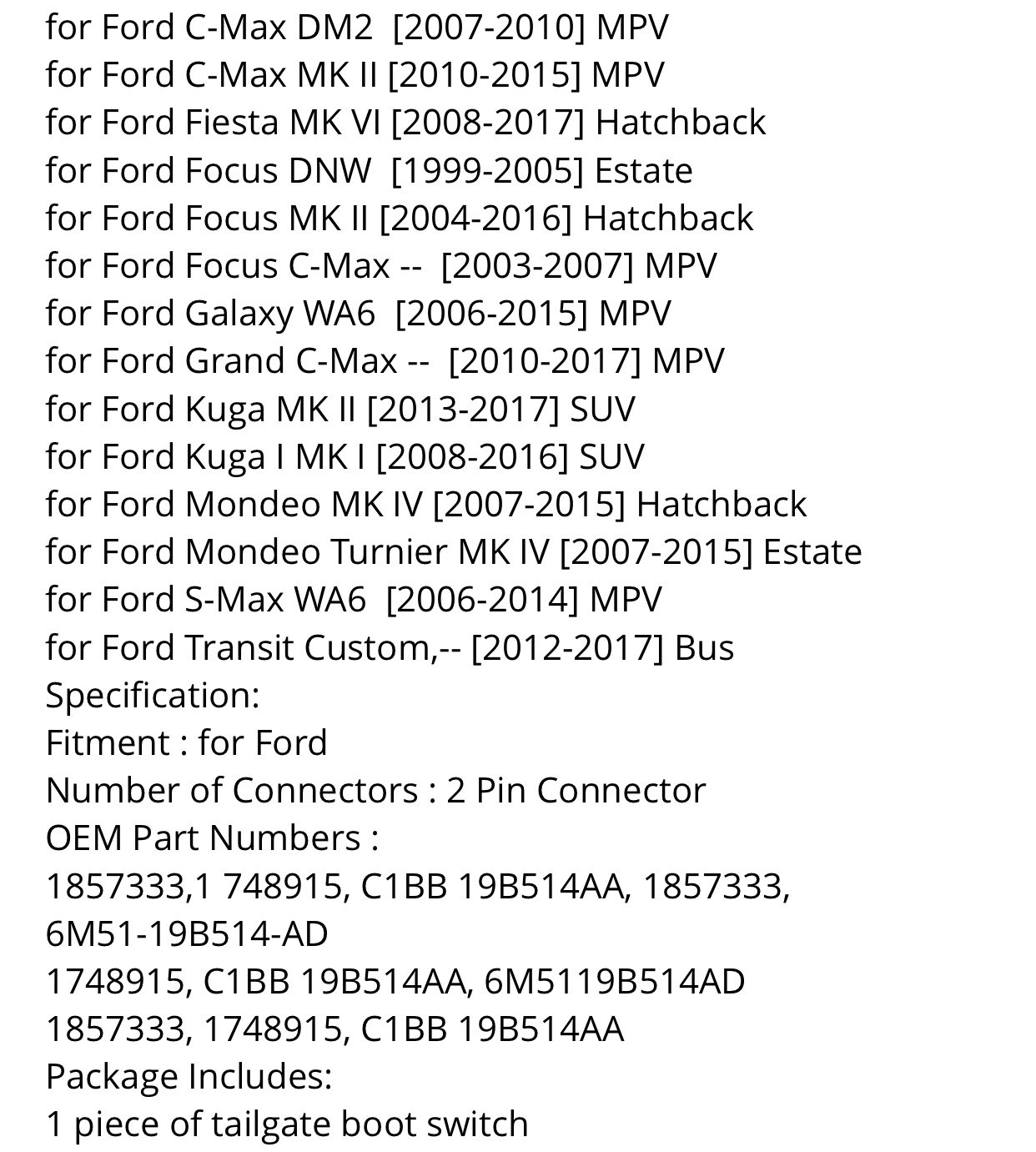Tailgate Boot Lid Release Switch Button For Ford Fiesta MK7 20082017