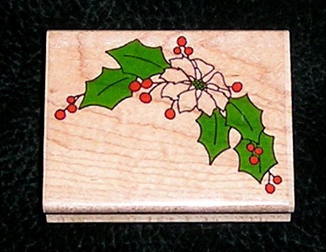 Rubber Stamp Mounted On Wood Christmas Flower Corner By Impressive Stamps #E2524