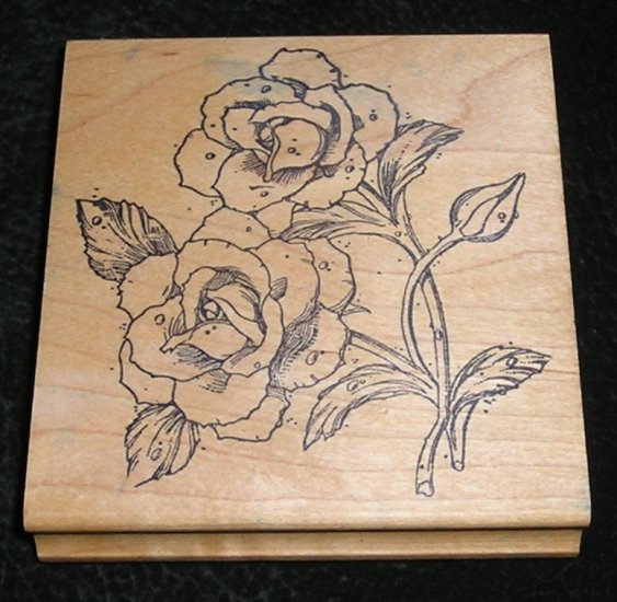 Rubber Stamp Mounted On Wood Roses By Rubber Stamp Pad Co #L9
