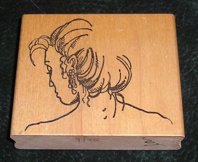 Rubber Stamp Mounted On Wood Woman's Head & Shoulders By RRR