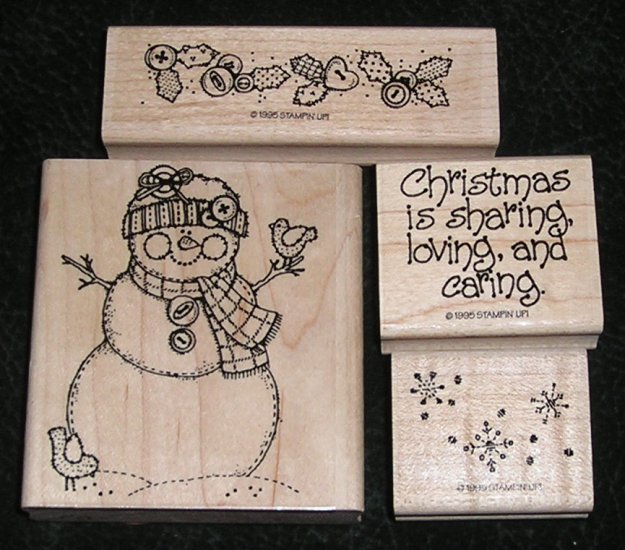 4 Rubber Stamps Mounted On Wood Christmas Lot By Stampin' Up! From 1995