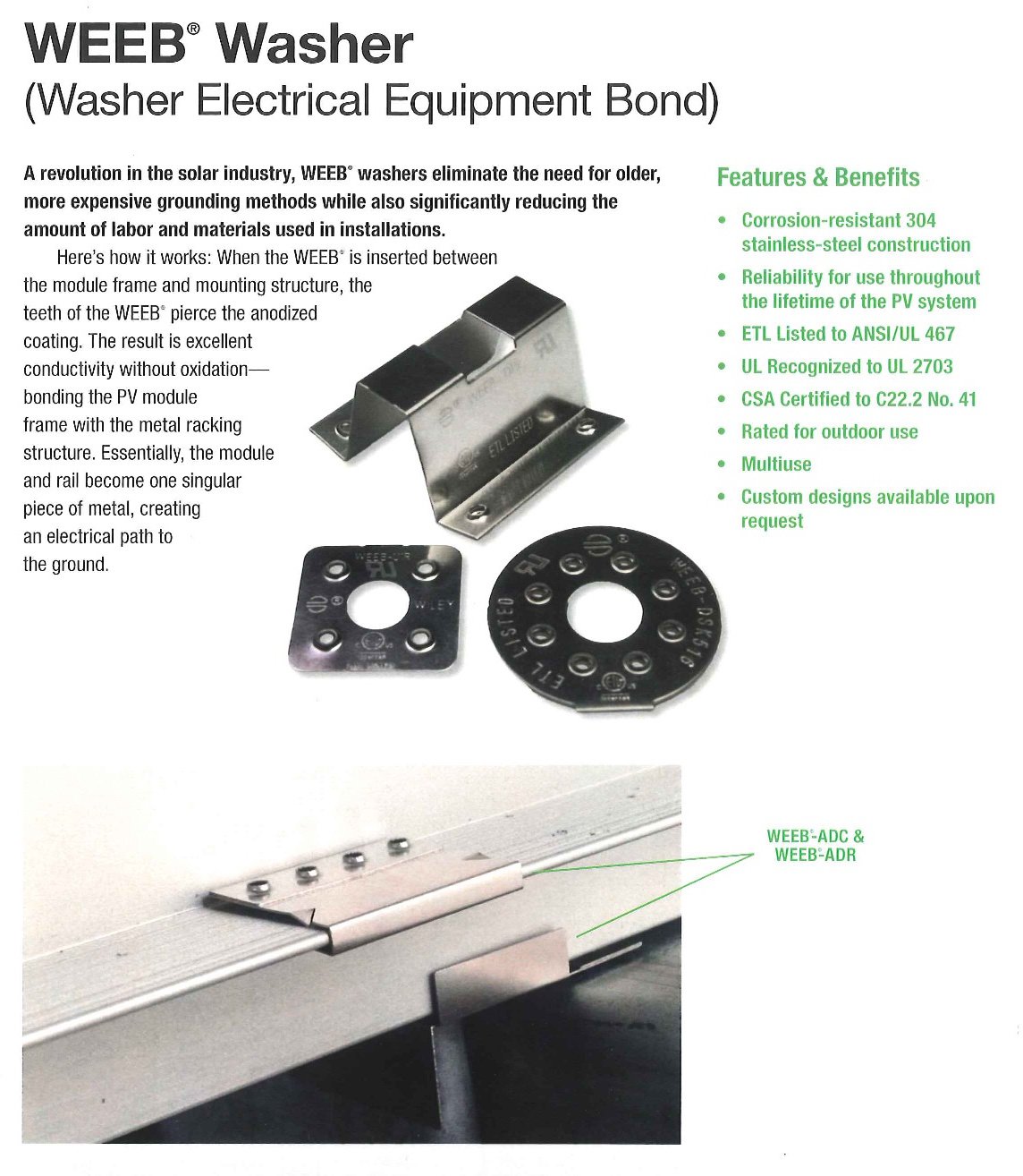 Wiley Electronics WEEB-PMC Grounding Clip for ProSolar RoofTrac or AEE