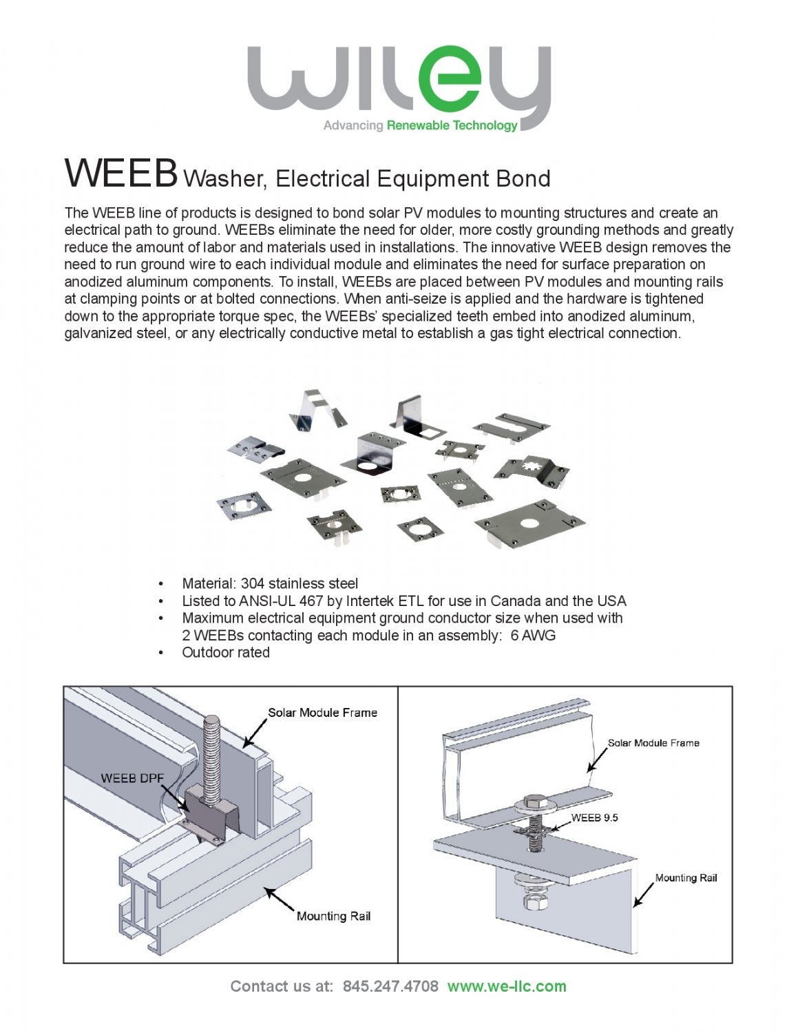 Wiley Electronics WEEB-PMC Grounding Clip for ProSolar RoofTrac or AEE