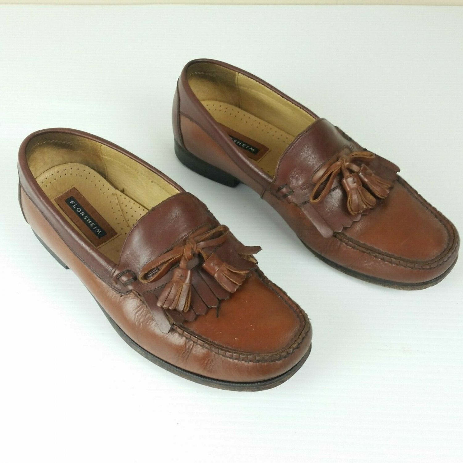 Florsheim Mens Leather Tassel Kiltie Loafers Brown Size 10 D