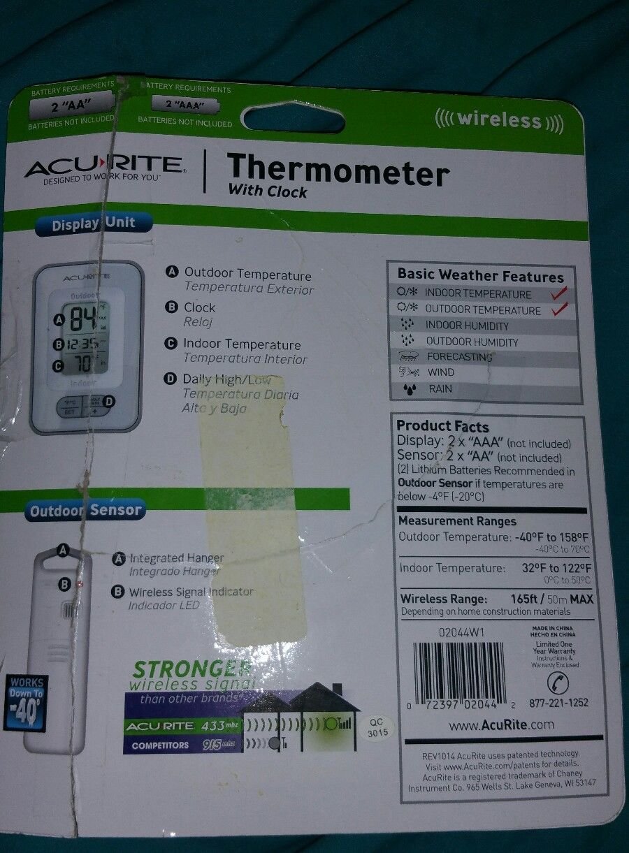 Acurite Wireless Indoor/Outdoor Thermometer with Clock