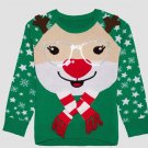 Ugly Sweater Christmas Girls Reindeer Green Glasses Stars XS Extra Small 4 5 NEW