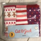 CAT & JACK Girls Briefs 3 Pk Gingerbread Stripes Hearts Christmas Large 10/12