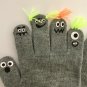 Cat & Jack Finger Face Knit Gloves Heather Gray Monsters Halloween