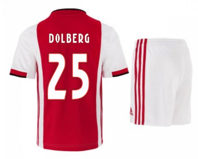 Kasper DOLBERG #25 Ajax Amsterdam Home Boys 2019-2020 Kids Soccer Jersey Kit